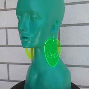 COPY - Neon Green UV Acrylic Alien Statement Earr…